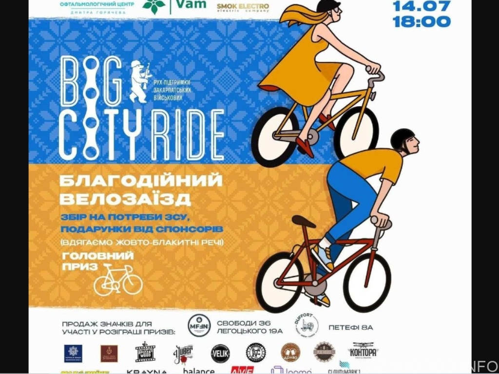 Цієї неділі в Ужгороді знову проведуть благодійний велозаїзд Big City Ride